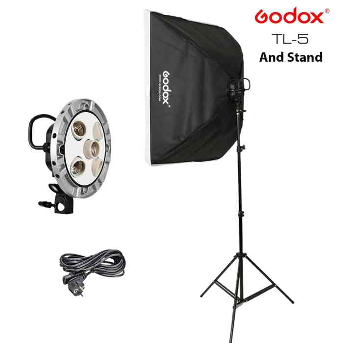 Godox TL-5 5in1 Bulb Head Multi-Holder Tricolor+ simplex Light Stand semplex+softbox 60*60cm Camera Photography Lighting 1pcs Set